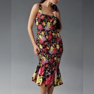 Anthropologie Black Floral Midi Dress